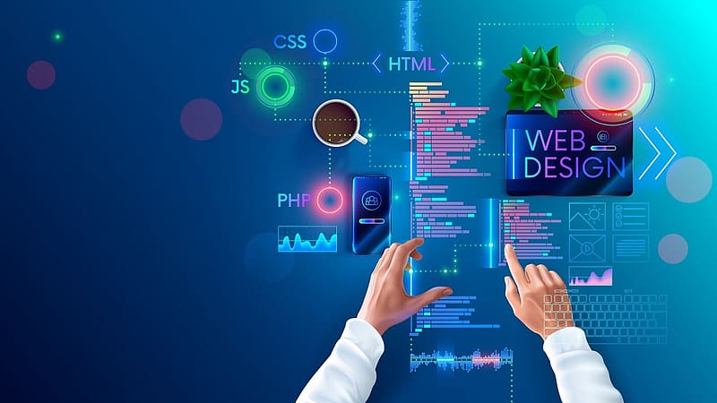 Custom web design workspace with laptop and sketches